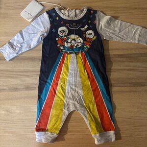 Gucci Navy One-Piece with Multicolor Rainbow Space Graphic